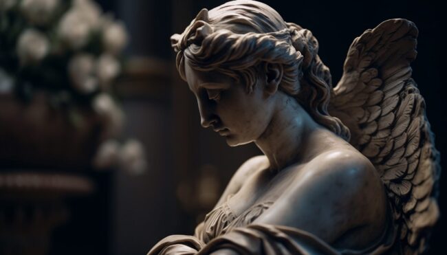 statua-cimitero-onoranze funebri croce verde reggio emilia particolare di una statua cimiteriale durante un funerale