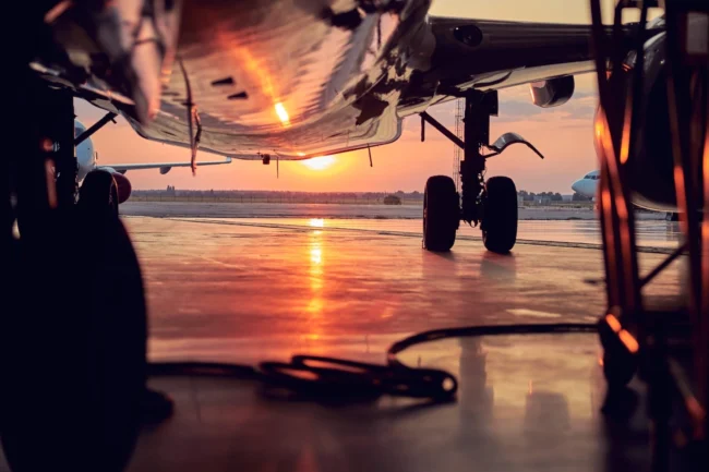 Trasporto-funebre-aereo Immagine della pancia di un aereo al tramonto